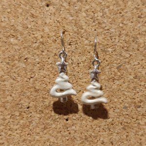 White Christmas Tree Dangly Earrings